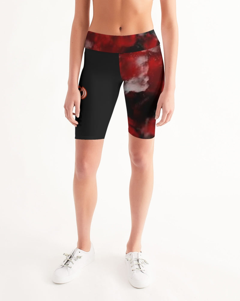 Black Red White Smoke Women's Mid-Rise Bike Shorts