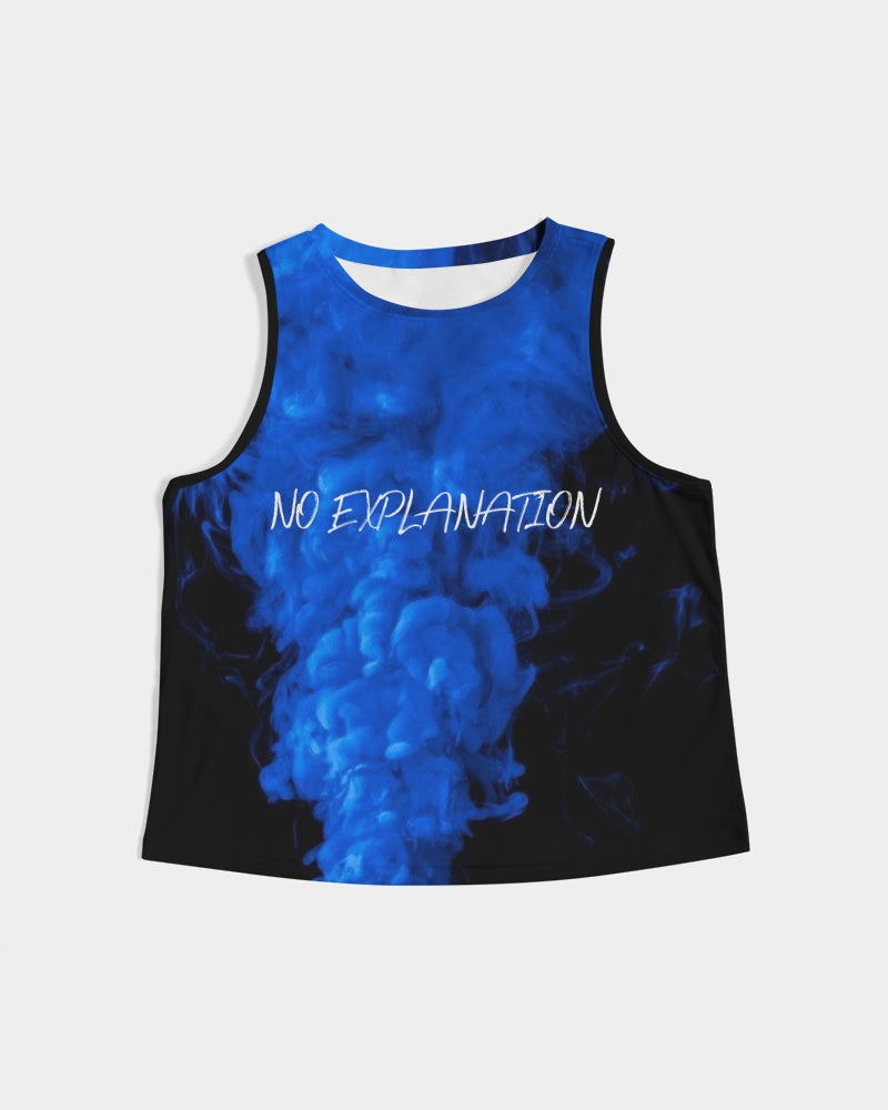Camiseta sin mangas corta negra con humo azul para mujer 