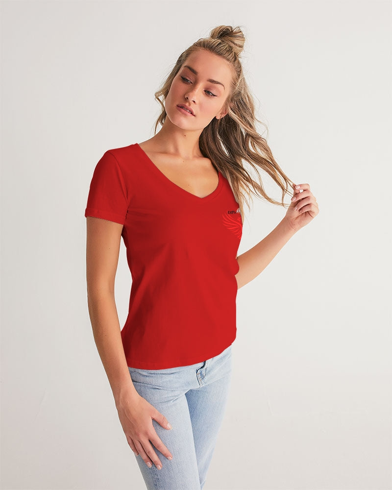 Red No Explanation Women's V-Neck Tee