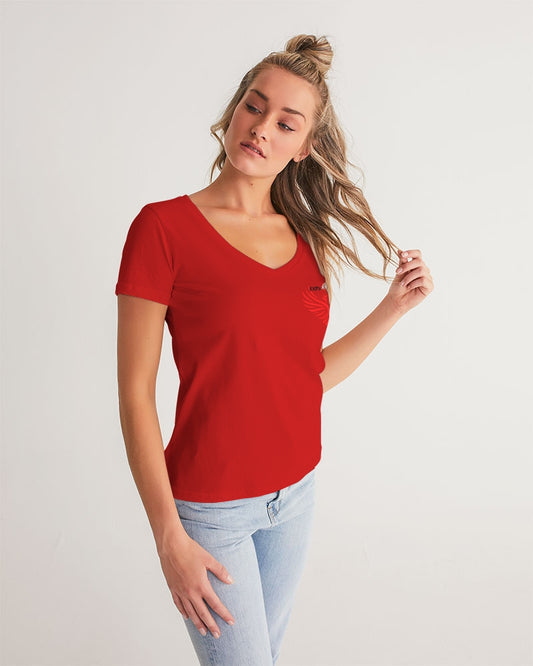 Camiseta roja sin explicación con cuello en V para mujer 