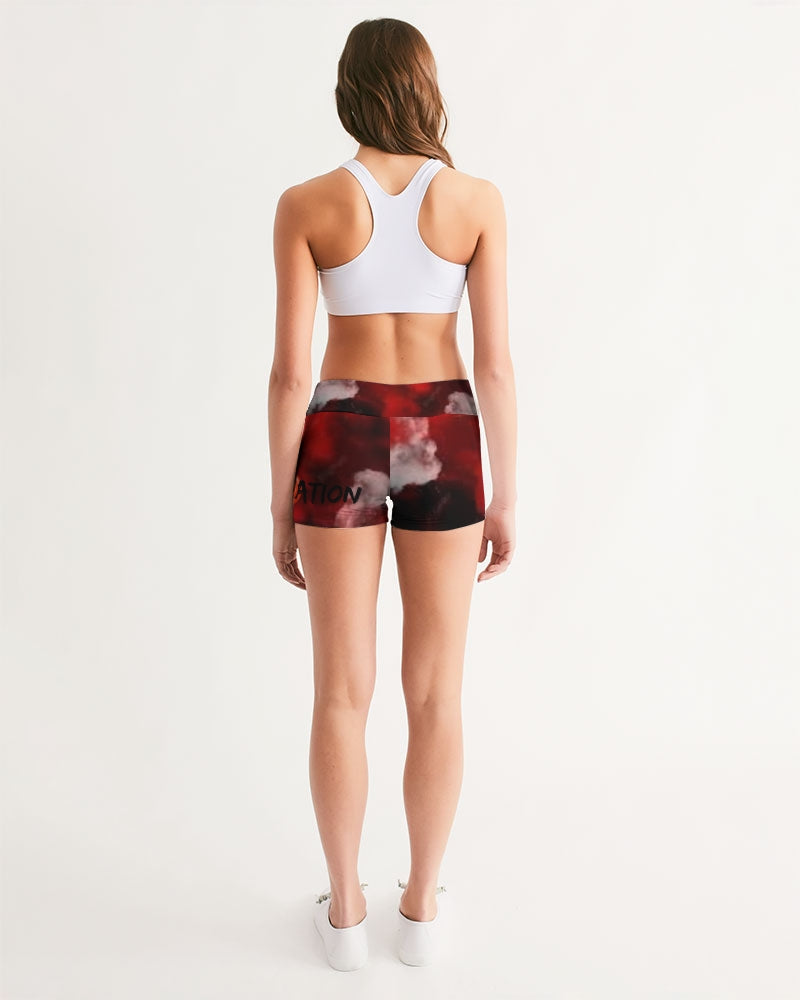 Black Red White Smoke Women's Mid-Rise Yoga Shorts
