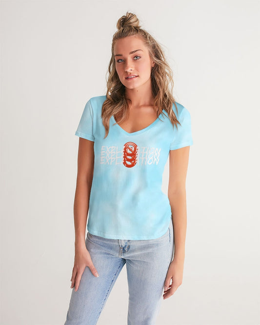 Camiseta con cuello en V para mujer Sky Blue Cloud 