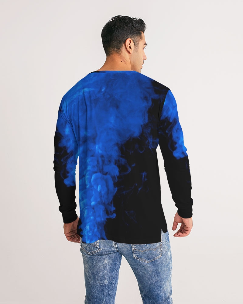 Camiseta de manga larga para hombre negra con humo azul 