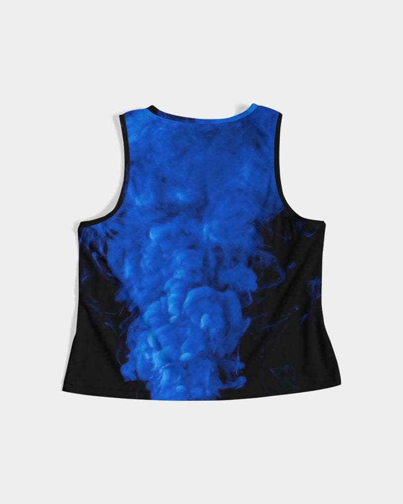 Camiseta sin mangas corta negra con humo azul para mujer 