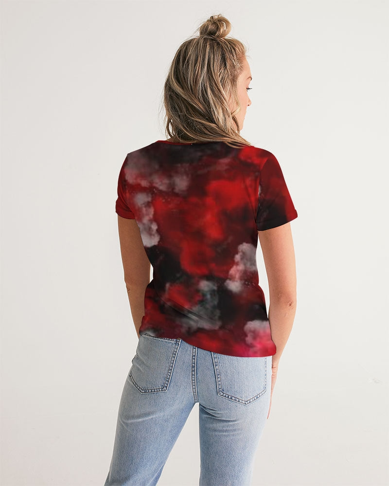 Camiseta con cuello en V para mujer Black Red White Smoke 
