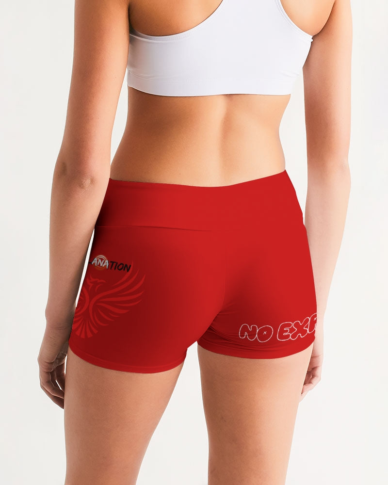 Red No Explanation Women's Mid-Rise Yoga Shorts