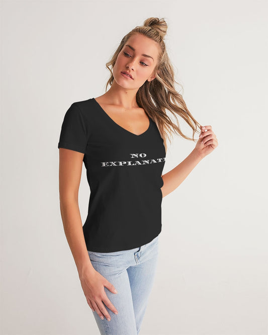 Camiseta con cuello en V para mujer Simple Black Sin explicación 