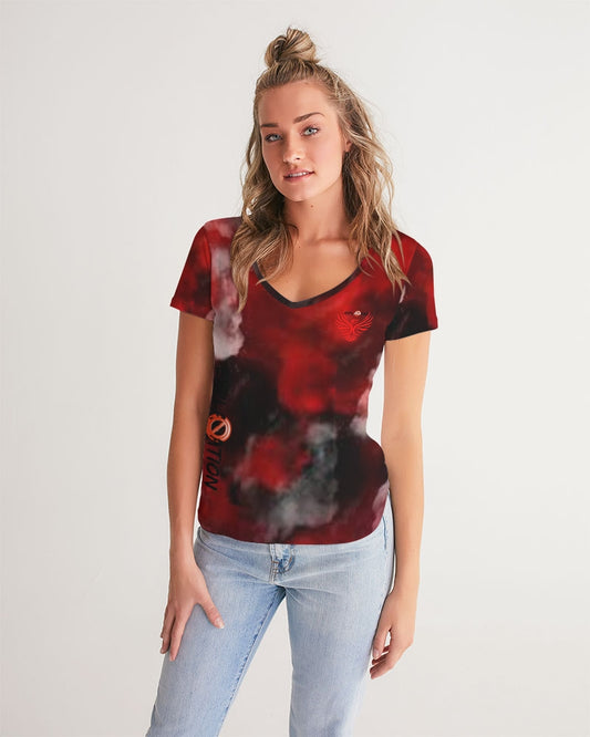 Camiseta con cuello en V para mujer Black Red White Smoke 
