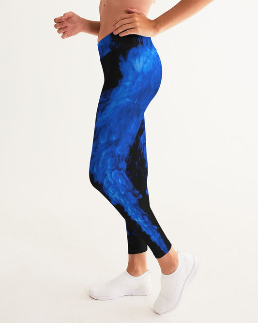 Pantalones de yoga negros con humo azul para mujer 